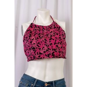 Y2K style Pink & black flower tie top size Medium